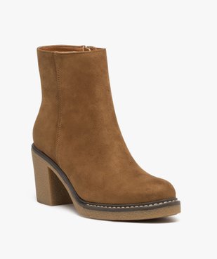 Boots femme à talon carré en suédine unie et à zip vue2 - GEMO 4G FEMME - GEMO