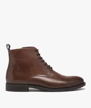 Boots homme dessus en cuir uni à bout surpiqué - Taneo vue1 - TANEO - GEMO