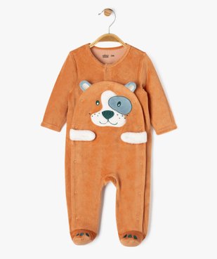 Pyjama en velours à motifs ours ouvert devant bébé garçon vue1 - GEMO 4G BEBE - GEMO