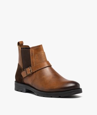 Boots homme dessus en cuir uni style Chelsea à zip vue3 - GEMO (CASUAL) - GEMO