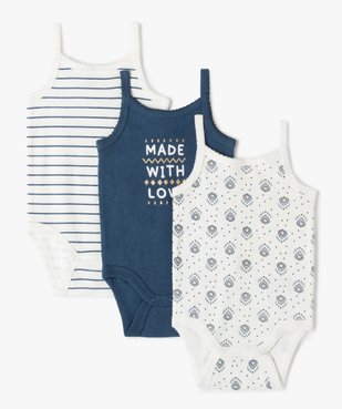 Body bébé à bretelles et motifs 100% coton biologique (lot de 3) vue1 - GEMO 4G BEBE - GEMO