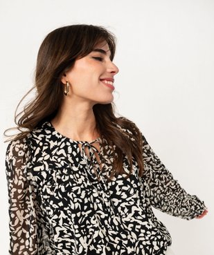 Blouse imprimée manches longues en voile femme vue1 - GEMO(FEMME PAP) - GEMO