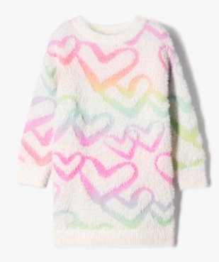 Robe pull en maille duveteuse et motifs cœurs fluo fille vue1 - GEMO (ENFANT) - GEMO