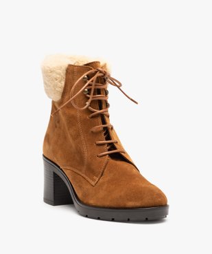 Bottines femme dessus cuir retourné col fourré – Tanéo vue2 - TANEO - GEMO