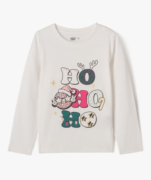 Tee-shirt manches longues de Noël en coton imprimé fille vue1 - GEMO 4G FILLE - GEMO