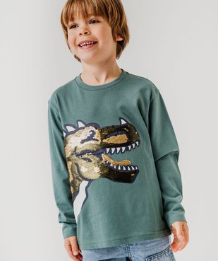 Tee-shirt à manches longues avec motif dinosaures et sequins réversibles garçon vue1 - GEMO (ENFANT) - GEMO