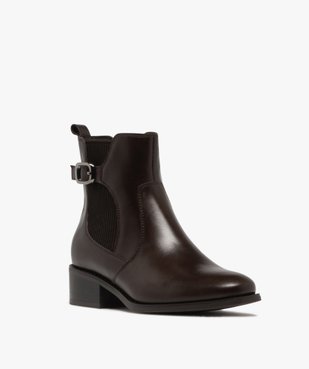 Bottines femme à petit talon dessus en cuir avec col détail en maille - Tanéo vue2 - TANEO - GEMO