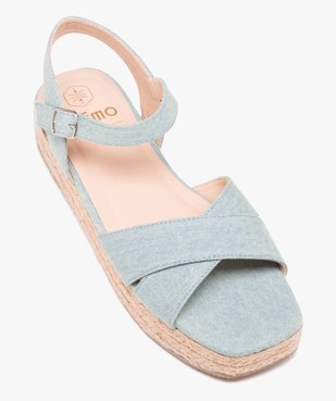 Sandales femme à talon compensé avec brides unies style denim vue6 - GEMO (CASUAL) - GEMO