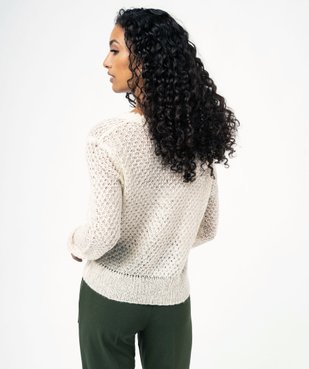 Pull pailleté col V en maille ajourée femme vue3 - GEMO(FEMME PAP) - GEMO