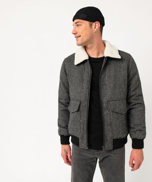 Blouson matelassé en maille chinée avec col sherpa amovible homme vue1 - GEMO