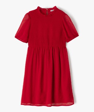 Robe fille à motifs plumetis avec buste smocké vue1 - GEMO (JUNIOR) - GEMO