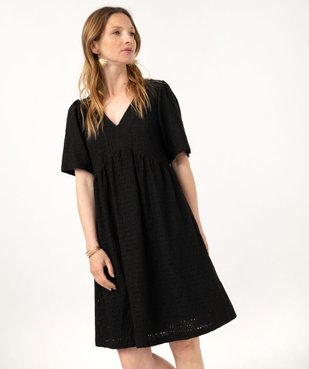 Robe à manches courtes en maille ajourée femme vue1 - GEMO 4G FEMME - GEMO