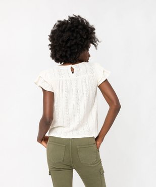 Tee-shirt manches courtes en maille ajourée avec volants femme vue3 - GEMO(FEMME PAP) - GEMO