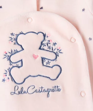 Pyjama en velours ouverture devant motif fleurs et ourson bébé - LuluCastagnette vue3 - LULUCASTAGNETTE - GEMO