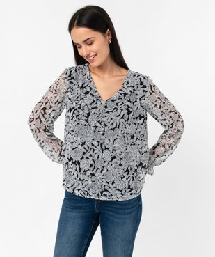 Blouse à manches longues en voile à motifs fleuris femme vue5 - GEMO 4G FEMME - GEMO