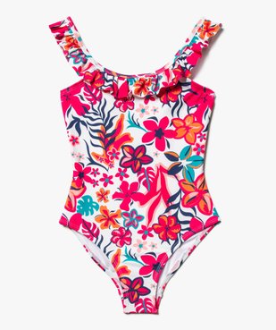 Maillot de bain 1 pièce fleuri à encolure volantée fille vue1 - GEMO 4G FILLE - GEMO