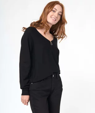 Pull col V zippé et manches chauve-souris femme vue1 - GEMO 4G FEMME - GEMO