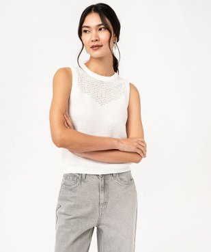 Pull d'été sans manches en maille fantaisie ajourée femme vue1 - GEMO(FEMME PAP) - GEMO