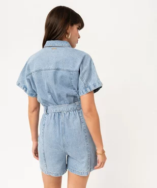 Combishort en jean look saharienne femme - LuluCastagnette vue4 - LULUCASTAGNETTE - GEMO