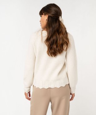 Pull en maille col V finitions dentelées femme vue3 - GEMO(FEMME PAP) - GEMO