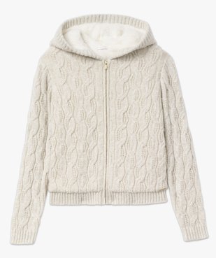 Gilet zippé à capuche en grosse maille torsadée et doublure sherpa femme - LuluCastagnette vue4 - LULUCASTAGNETTE - GEMO