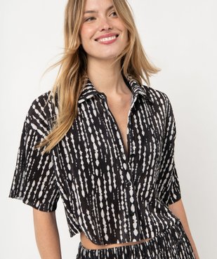 Chemise courte à manches courtes en maille plissée femme vue6 - GEMO(FEMME PAP) - GEMO