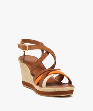 Sandales femme à talon compensé avec brides multicolores en cuir suédé vue2 - GEMO(URBAIN) - GEMO