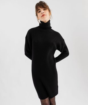 Robe pull en maille côtelée avec col roulé femme vue3 - GEMO(FEMME PAP) - GEMO