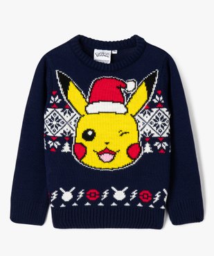 Pulll en maille avec motif Pikachu spécial Noël garçon - Pokemon vue1 - POKEMON - GEMO