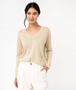 Pull fin et pailleté à col V avec boutons aux poignets femme vue1 - GEMO(FEMME PAP) - GEMO