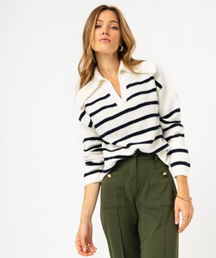 Pull à rayures coupe courte avec grand col femme vue1 - GEMO(FEMME PAP) - GEMO