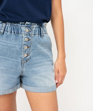 Short en jean coupe large ceinture élastique froncée femme vue2 - GEMO(FEMME PAP) - GEMO