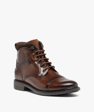 Boots homme dessus en cuir uni à zip et à lacets vue3 - GEMO (CASUAL) - GEMO