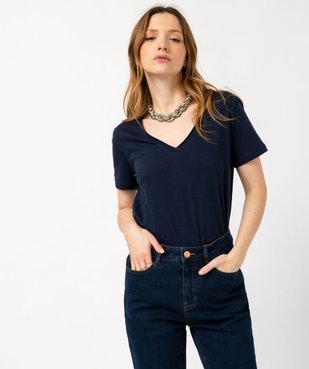 Tee-shirt à manches courtes avec col V roulotté femme vue1 - GEMO(FEMME PAP) - GEMO