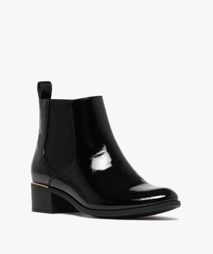 Bottines femme vernies style Chelsea à zip et bout amande avec liseré doré vue3 - GEMO (CASUAL) - GEMO