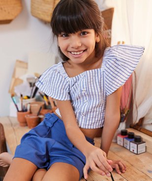 Chemise fille rayée avec manches volantées - LuluCastagnette vue5 - LULUCASTAGNETTE - GEMO