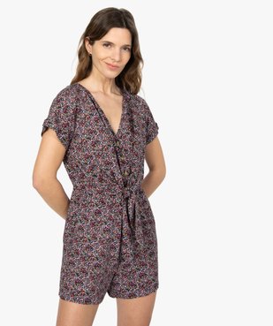 Combishort femme à motifs fleuris boutonné sur l’avant vue1 - GEMO(FEMME PAP) - GEMO