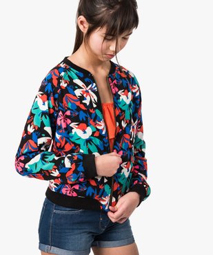 Veste fille zippée coupe teddy à motif floral  vue1 - GEMO (JUNIOR) - GEMO