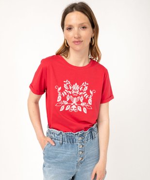 Tee-shirt manches courtes avec motif brodé femme vue2 - GEMO(FEMME PAP) - GEMO