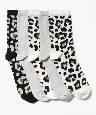 Chaussettes hautes imprimées léopard femme (lot de 5 paires) vue1 - GEMO 4G FEMME - GEMO