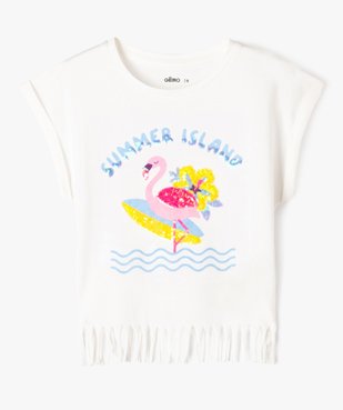 Tee-shirt à manches courtes avec motif sequins et franges fille vue1 - GEMO 4G FILLE - GEMO