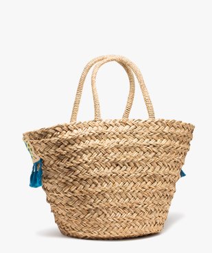 Sac de plage femme en paille avec broderies et pompons vue2 - GEMO (ACCESS) - GEMO