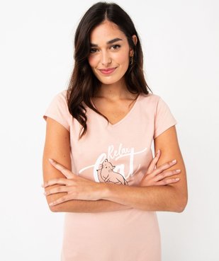 Chemise de nuit imprimée à manches courtes femme vue2 - GEMO 4G FEMME - GEMO