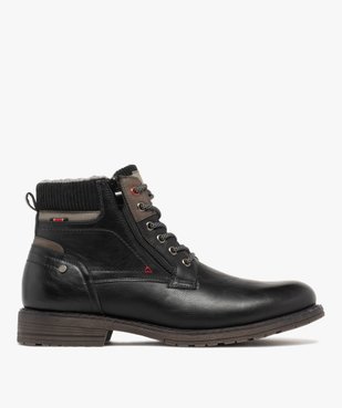 Boots homme fourrées à lacets et zip latéral avec col côtelé  vue2 - URBAN STEPS - GEMO