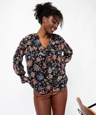 Blouse en voile fleuri à grand col V volanté femme vue2 - GEMO(FEMME PAP) - GEMO