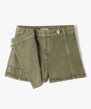 Jupe short en toile denim avec poche rabat fille vue3 - GEMO (JUNIOR) - GEMO