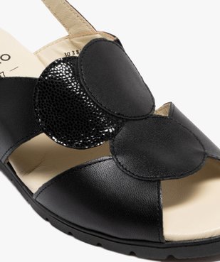 Sandales femme confort à talon compensé en cuir avec semelle crantée et ronds fantaisie vue6 - GEMO 4G FEMME - GEMO