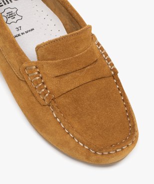 Mocassins femme en cuir suédé uni et à bout carré avec surpiqûres contrastantes vue6 - GEMO (CASUAL) - GEMO