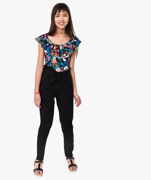 Pantalon en toile fille avec taille fantaisie et ceinture à nouer vue4 - GEMO (JUNIOR) - GEMO