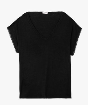 Tee-shirt femme grande taille à manches courtes et col V et dentelle  vue4 - GEMO 4G GT - GEMO